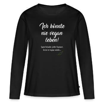 Veganerin & Veganer; coole Tierrechtler-Klamotten - Frauen Premium Bio Langarmshirt - Schwarz - Vorne - Julia (174cm)