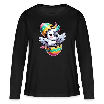 Ostern Kakadu in Eierschale, Tollpatschiger Vogel - Frauen Premium Bio Langarmshirt - Schwarz - Vorne - Julia (174cm)