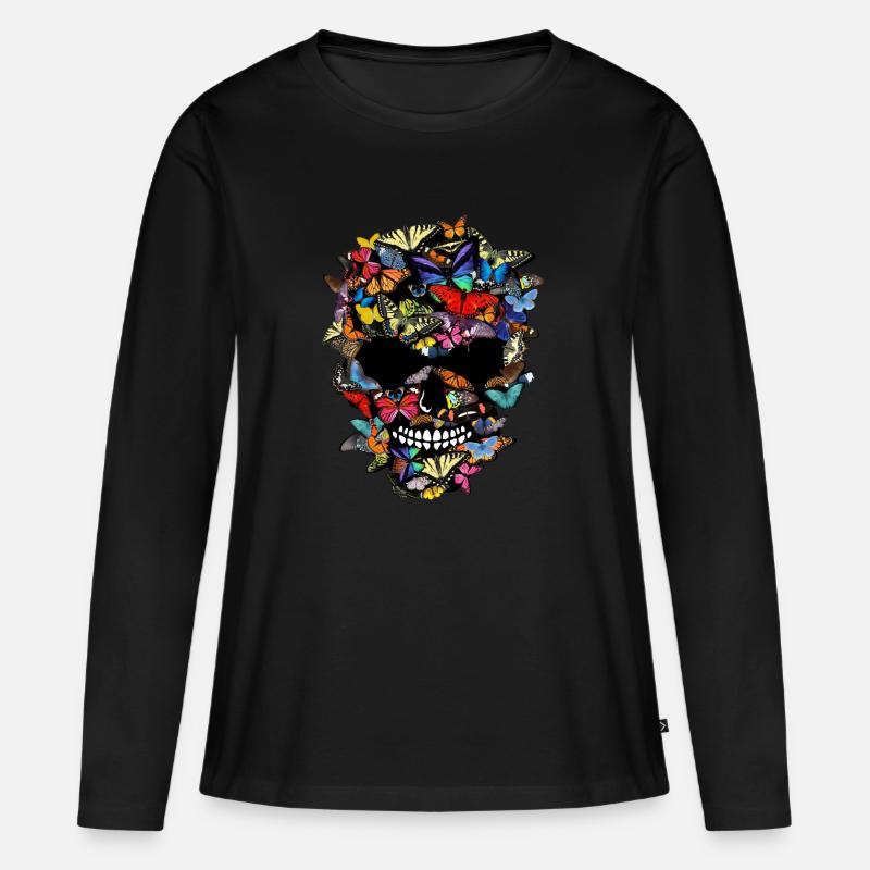 Kopf der Todschmetterlingsschädelform-Schädelphantasie - Frauen Premium Bio Langarmshirt - Schwarz