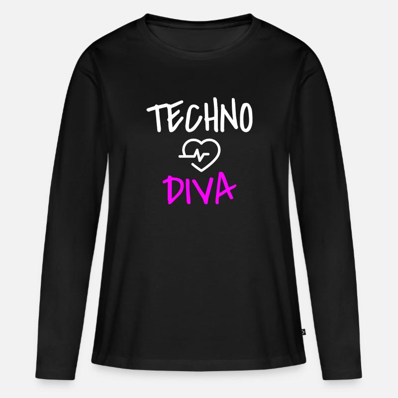 Techno Love Techno Passion - Frauen Premium Bio Langarmshirt - Schwarz