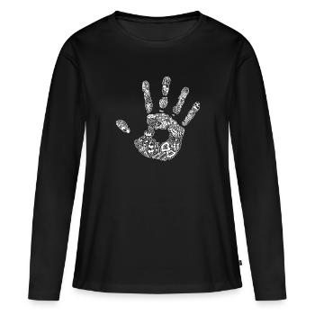 Cadeau d'ornements main empreinte sur blanc - T-shirt manches longues Premium bio Femme - noir - Devant - Julia (174cm)