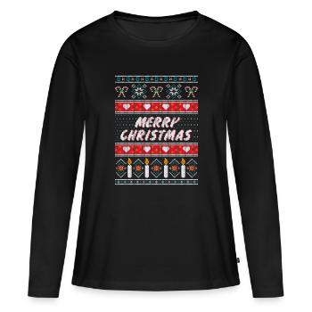 Ugly Christmas Sweater (Merry Christmas) - Frauen Premium Bio Langarmshirt - Schwarz - Vorne - Julia (174cm)