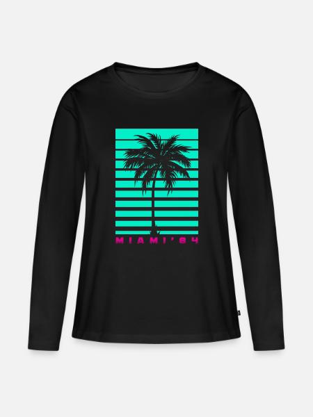 Miami Palm Tree Retro - Frauen Premium Bio Langarmshirt - Schwarz