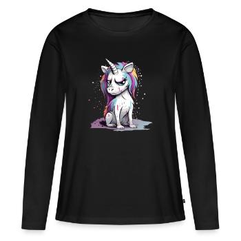 Licorne grincheuse - T-shirt manches longues Premium bio Femme - noir - Devant - Julia (174cm)