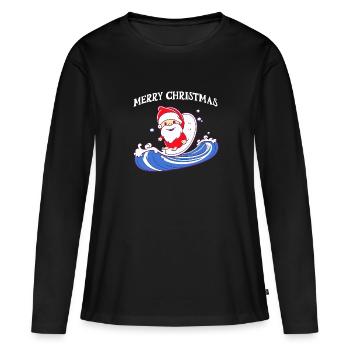Merry Christmas Weihnachtsmann auf dem Surfbrett - Frauen Premium Bio Langarmshirt - Schwarz - Vorne - Julia (174cm)