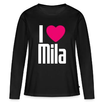 J’aime Mila Coeur Rose J’aime Mila - T-shirt manches longues Premium bio Femme - noir - Devant - Julia (174cm)