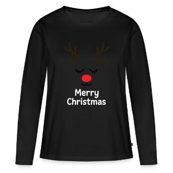 Cerf Rudolph Joyeux Noël doux - T-shirt manches longues Premium bio Femme - noir - Devant - Julia (174cm)