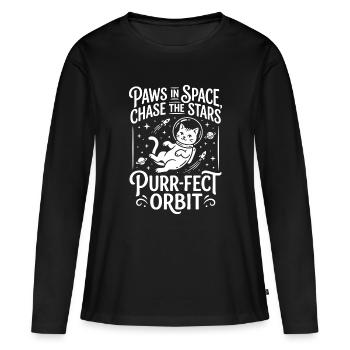 Pattes dans l’espace – Orbite Ronron-parfaite - T-shirt manches longues Premium bio Femme - noir - Devant - Julia (174cm)