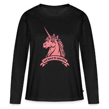 Pas là pour briller – Déclaration sur la licorne - T-shirt manches longues Premium bio Femme - noir - Devant - Julia (174cm)