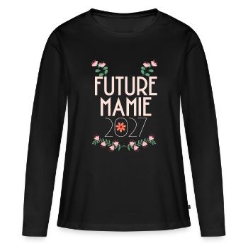 Futur Mamie 2021 Floral - T-shirt manches longues Premium bio Femme - noir - Devant - Julia (174cm)