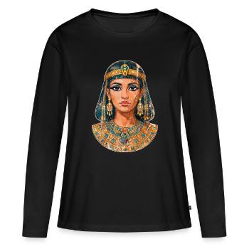 Cléopâtre - Reine d’Égypte (demi-fresque) - T-shirt manches longues Premium bio Femme - noir - Devant - Julia (174cm)