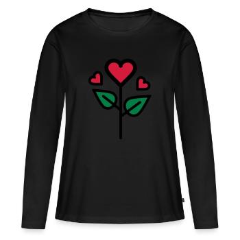 Valentine's Rose en forme de coeur - T-shirt manches longues Premium bio Femme - noir - Devant - Julia (174cm)