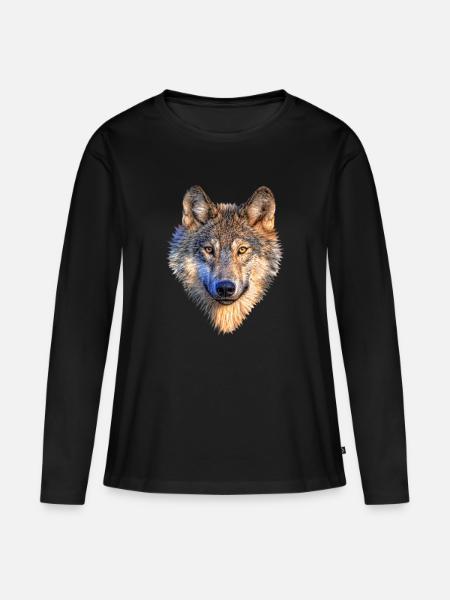 Wolf - Frauen Premium Bio Langarmshirt - Schwarz
