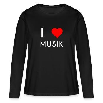 J'aime le motif MUSIC MUSIC - T-shirt manches longues Premium bio Femme - noir - Devant - Julia (174cm)