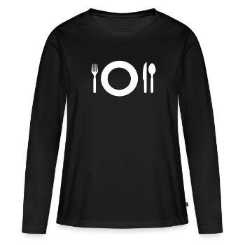 Couteau à fourchette fourchette cuillère assiette cadeau - T-shirt manches longues Premium bio Femme - noir - Devant - Julia (174cm)