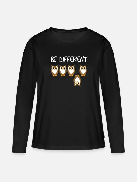be different Eule Geschenk - Frauen Premium Bio Langarmshirt - Schwarz