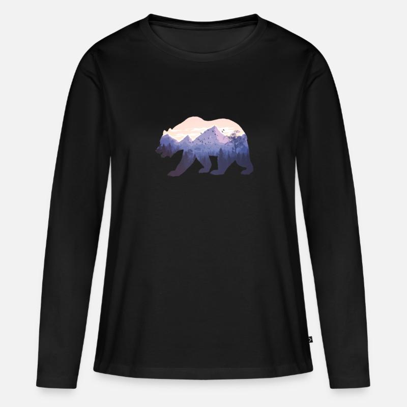 Bär mit Berge Landschaft - Frauen Premium Bio Langarmshirt - Schwarz
