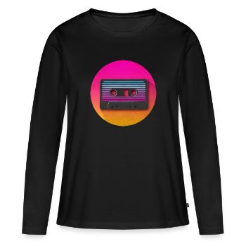Icône cassette 80 - T-shirt manches longues Premium bio Femme - noir - Devant - Julia (174cm)