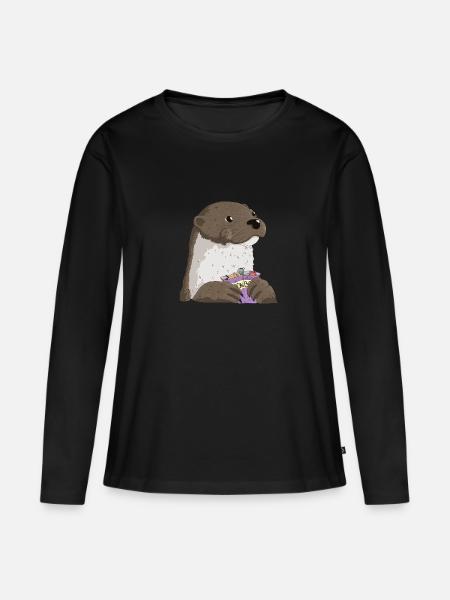 Fischotter Süßigkeiten - Frauen Premium Bio Langarmshirt - Schwarz