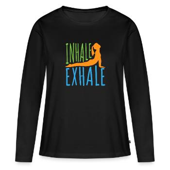 Yoga Inhalation d’expire - Idée de cadeau - T-shirt manches longues Premium bio Femme - noir - Devant - Julia (174cm)