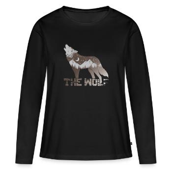 Der Wolf - Frauen Premium Bio Langarmshirt - Schwarz - Vorne - Julia (174cm)
