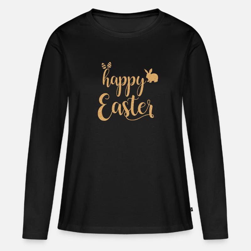happy easter - Frauen Premium Bio Langarmshirt - Schwarz