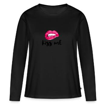 Embrasse-moi les lèvres - T-shirt manches longues Premium bio Femme - noir - Devant - Julia (174cm)