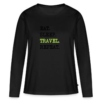 Eat Sleep Travel Repeat Voyage Voyage Cadeau - T-shirt manches longues Premium bio Femme - noir - Devant - Julia (174cm)