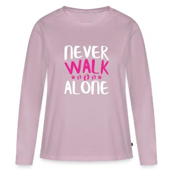 NEVER WALK ALONE | Dogs Sayings Footprint Paw - Women's Premium Organic Long Sleeve Shirt - dusky pink - Front - Julia (174cm)