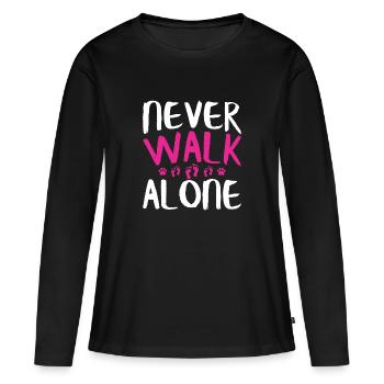 NEVER WALK ALONE | Dogs Sayings Footprint Paw - Women's Premium Organic Long Sleeve Shirt - black - Front - Julia (174cm)