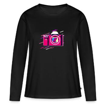 Fond Corps Années 80 Rétro Violet - T-shirt manches longues Premium bio Femme - noir - Devant - Julia (174cm)