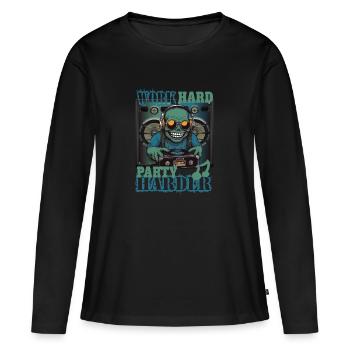 Arbeite Hart Party Härter - Frauen Premium Bio Langarmshirt - Schwarz - Vorne - Julia (174cm)