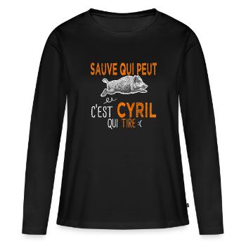 Cyril c est cyril qui tire Humour Chasseur - T-shirt manches longues Premium bio Femme - noir - Devant - Julia (174cm)