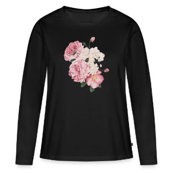 Roses roses - T-shirt manches longues Premium bio Femme - noir - Devant - Julia (174cm)