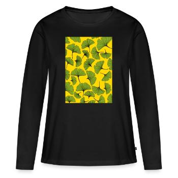 Ginkgo print - Frauen Premium Bio Langarmshirt - Schwarz - Vorne - Julia (174cm)