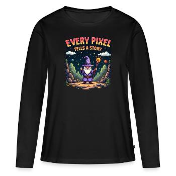 Chaque pixel raconte une histoire - Retro Gaming - T-shirt manches longues Premium bio Femme - noir - Devant - Julia (174cm)
