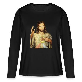 Bitcoin Jesus - Frauen Premium Bio Langarmshirt - Schwarz - Vorne - Julia (174cm)