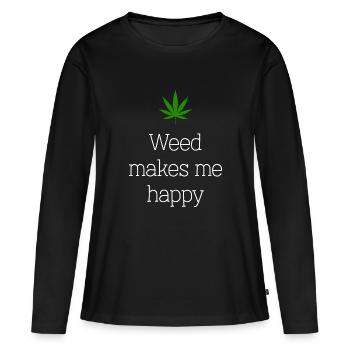 l’herbe me rend heureux cannabis marijuana - T-shirt manches longues Premium bio Femme - noir - Devant - Julia (174cm)