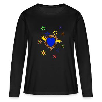 The blue heart with flowers - Women's Premium Organic Long Sleeve Shirt - black - Front - Julia (174cm)