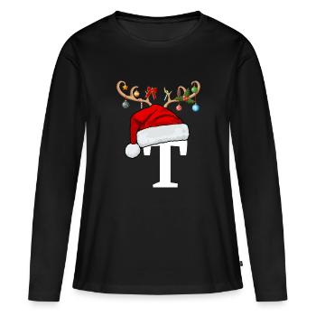 Lettre T bonnet de Noël - T-shirt manches longues Premium bio Femme - noir - Devant - Julia (174cm)