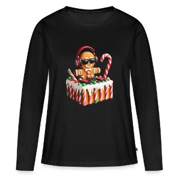 Gingerbread DJ Booth Christmas Holiday Candy Cane - Women's Premium Organic Long Sleeve Shirt - black - Front - Julia (174cm)