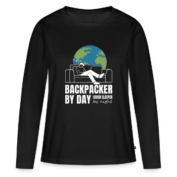 Backpacker le jour Couch Sleeper la nuit - T-shirt manches longues Premium bio Femme - noir - Devant - Julia (174cm)