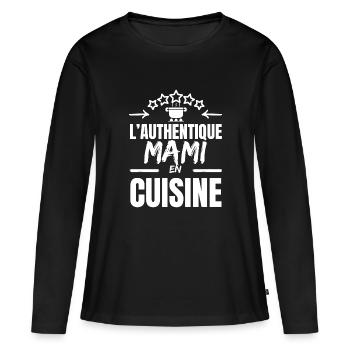 L' AUTHENTIQUE MAMAN CUISINIERE - T-shirt manches longues Premium bio Femme - noir - Devant - Julia (174cm)