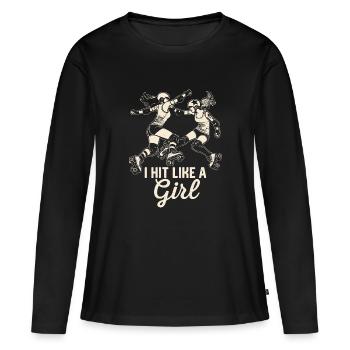Je frappe comme une fille Roller Derby - T-shirt manches longues Premium bio Femme - noir - Devant - Julia (174cm)