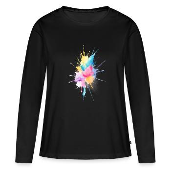 Abstract Watercolor Splash - Frauen Premium Bio Langarmshirt - Schwarz - Vorne - Julia (174cm)
