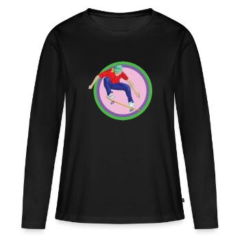 Skateboard Skater Halfpipe Stunt Backflip Board - T-shirt manches longues Premium bio Femme - noir - Devant - Julia (174cm)
