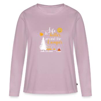 Life is better around the camper - Frauen Premium Bio Langarmshirt - Altrosa - Vorne - Julia (174cm)