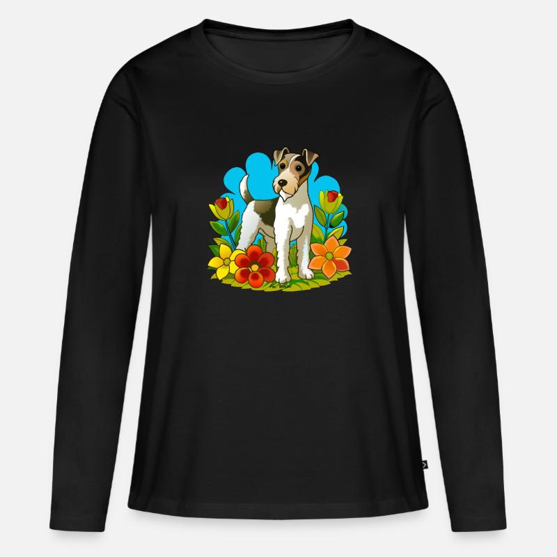 Foxterrier Hund im Garten - Frauen Premium Bio Langarmshirt - Schwarz