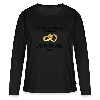 Secret d'un mariage durable - T-shirt manches longues Premium bio Femme - noir - Devant - Julia (174cm)
