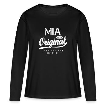 Mia shirt personnalisé prénom mia - T-shirt manches longues Premium bio Femme - noir - Devant - Julia (174cm)